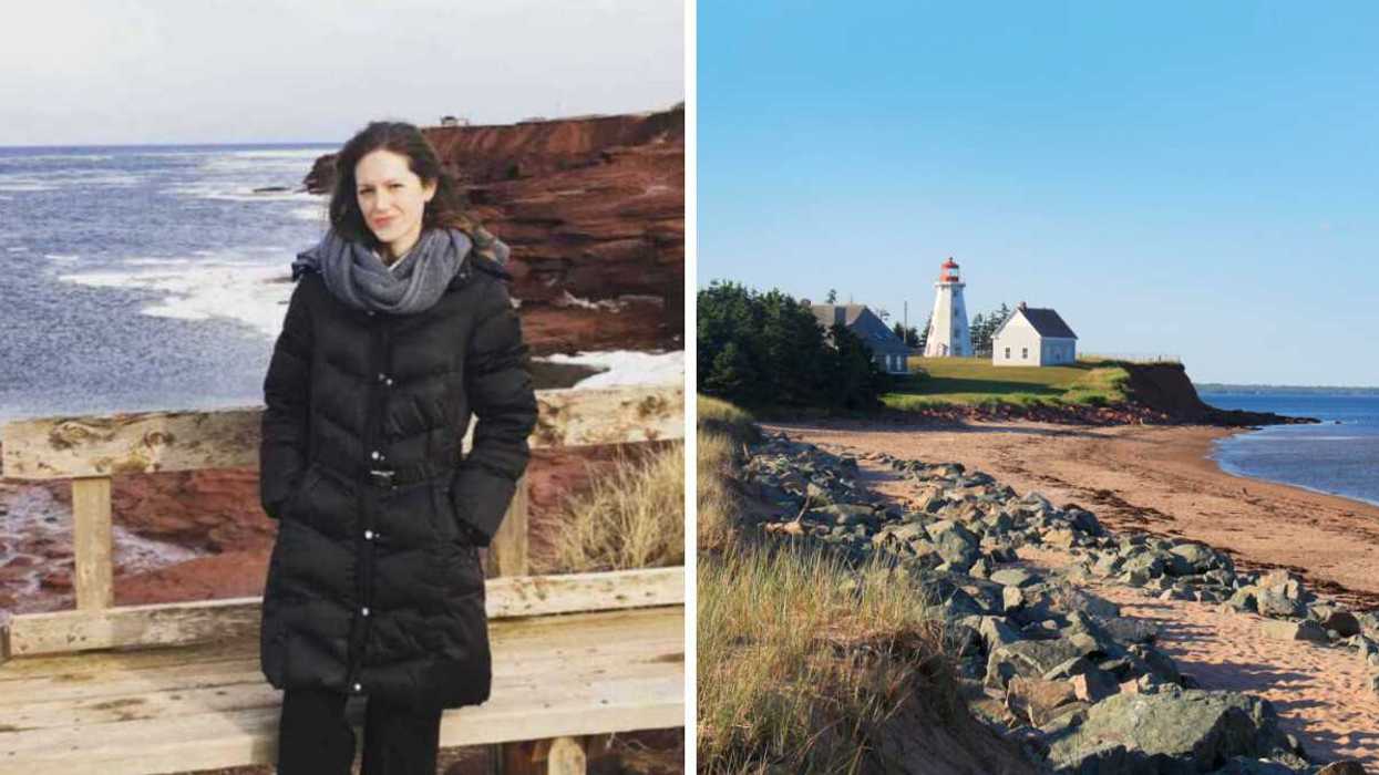 A person in PEI. Right: Prince Edward Island, Canada.