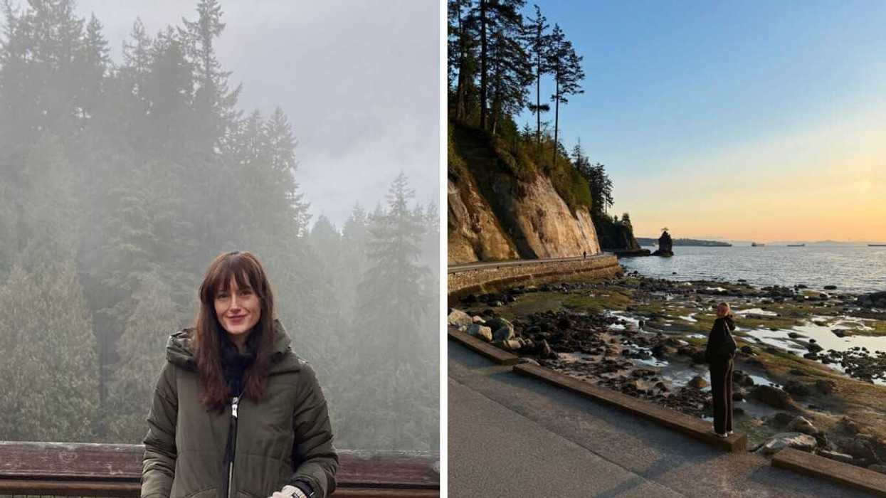 A person in Vancouver. Right: The Vancouver seawall.