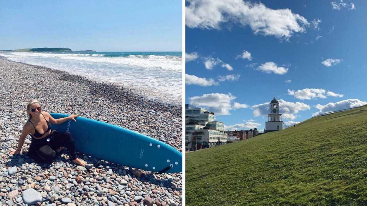 A person on a beach. Right: Halifax.