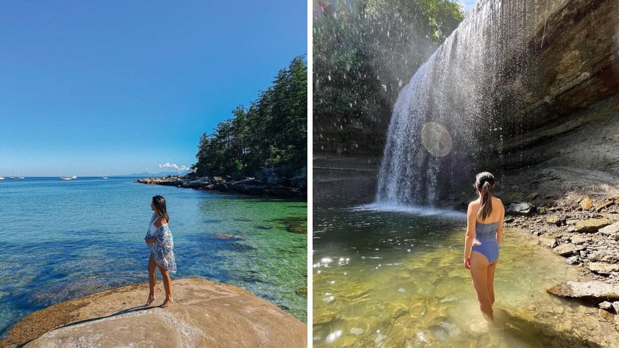 A person on an island in B.C. Right: A person on an island in Ontario.