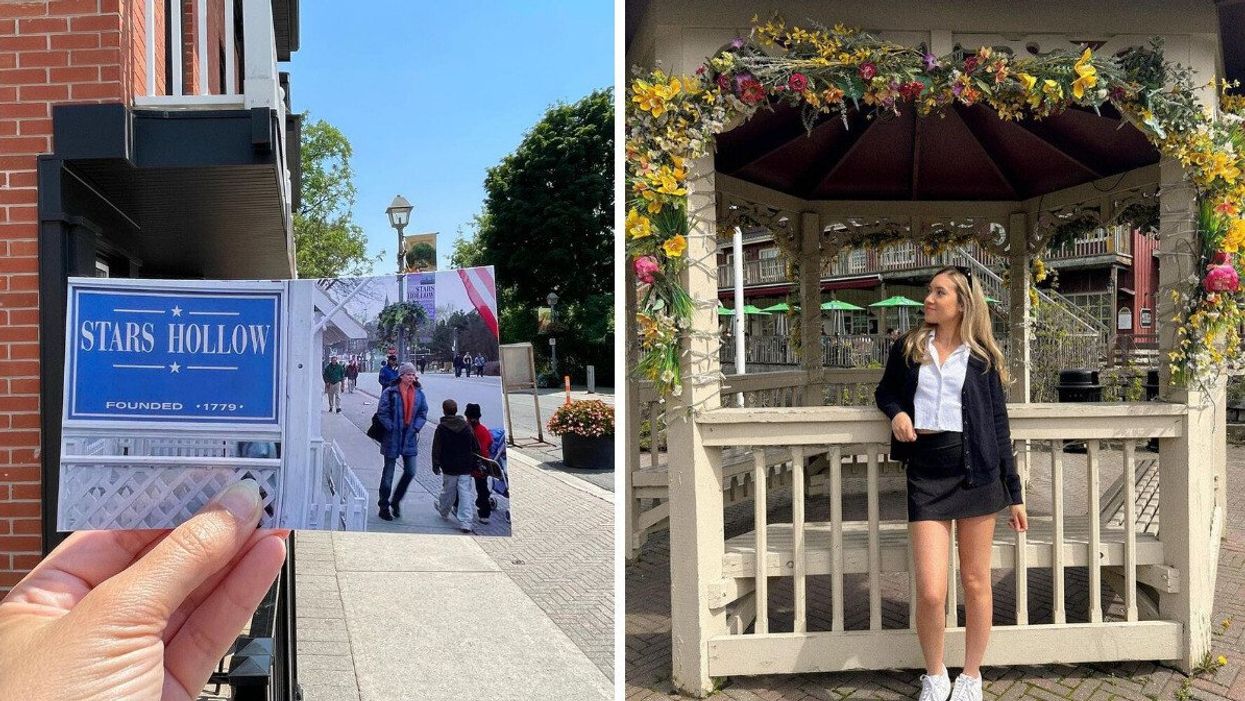 A person recreates a scene from 'Gilmore Girls' in Unionville. Right: Katherine Caspersz in Unionville.