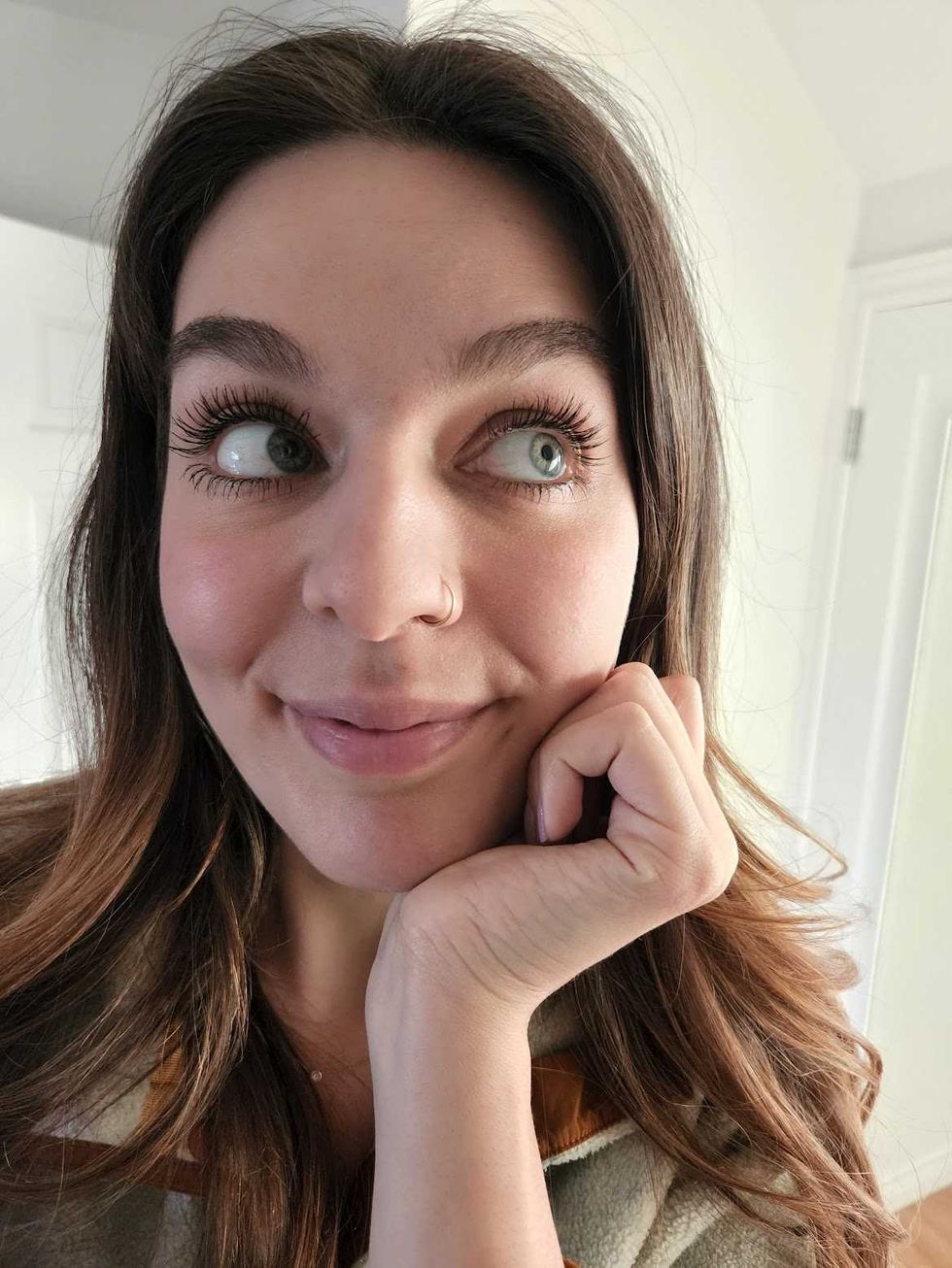 A person's face up close.