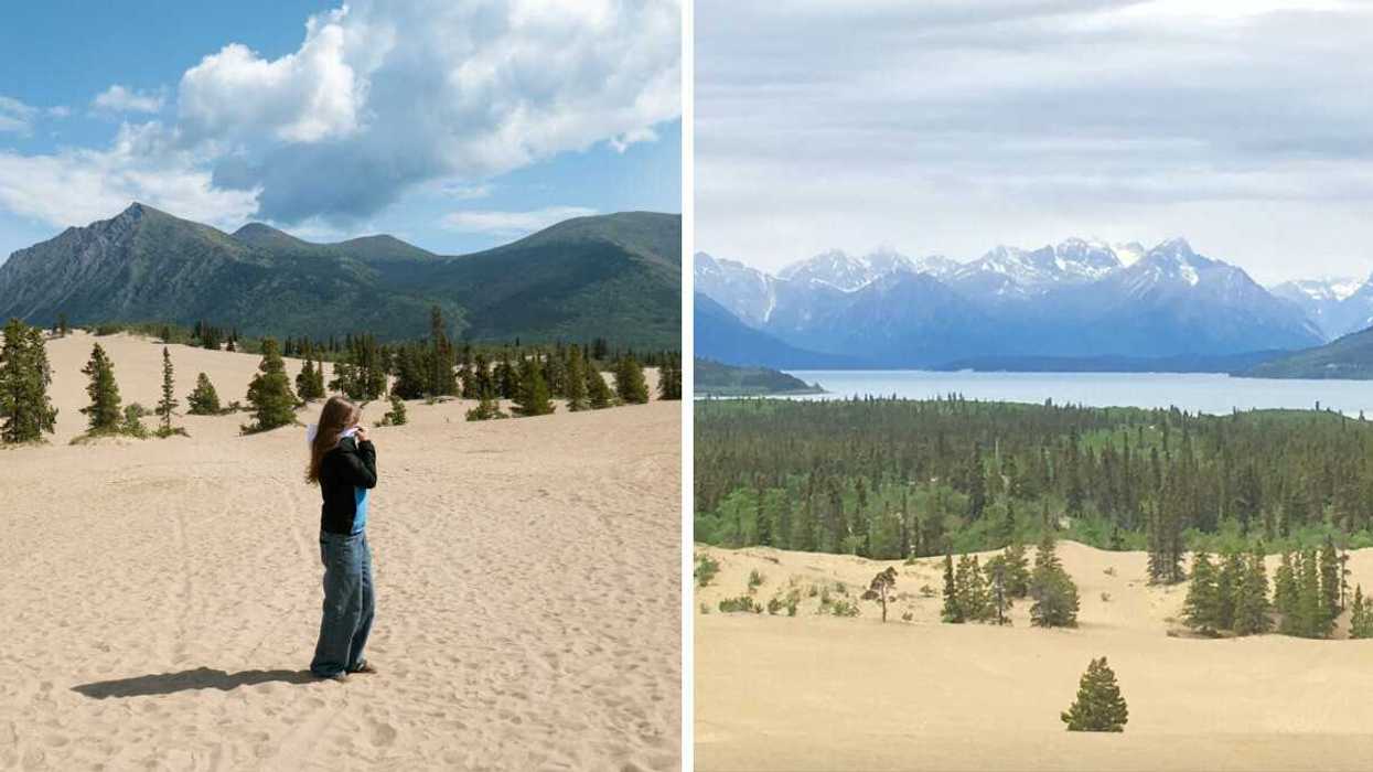 A person stands in a desert in Canada. Right: A desert in Canada.