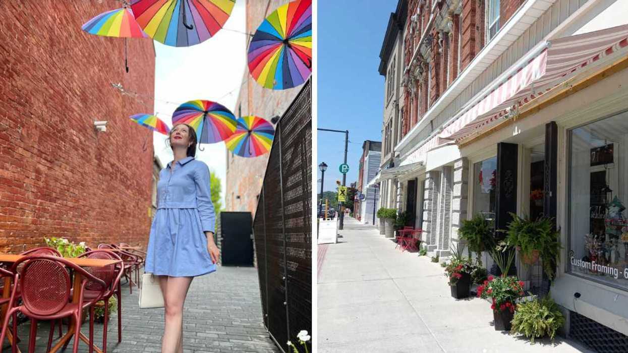 A person walking on aa street. Right: A street.