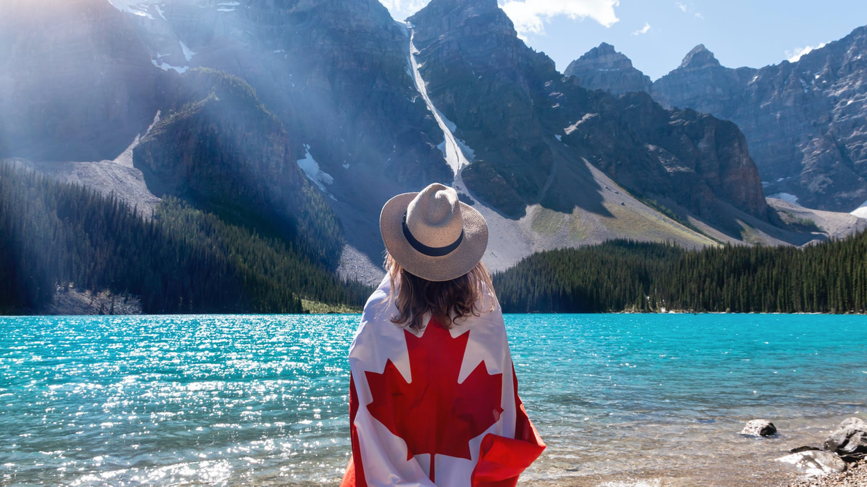 A person with a Canadian flag.