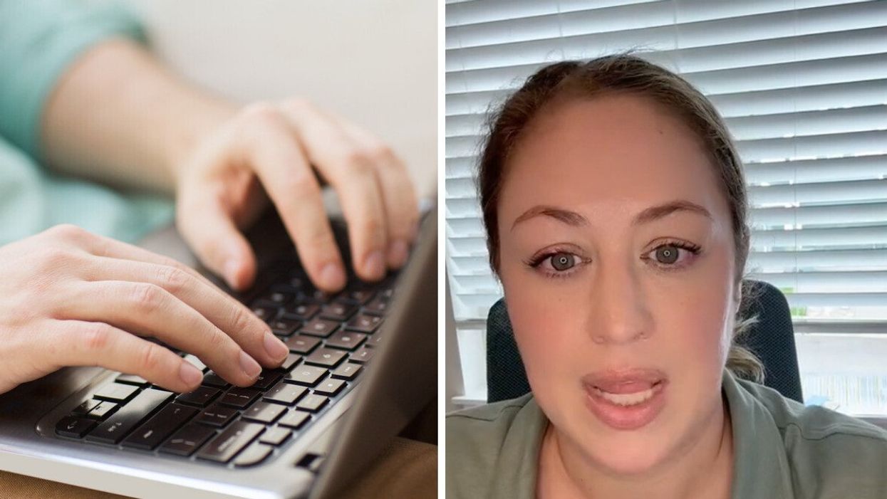 A person working on their laptop. Right: The job recruiter sharing her tips.