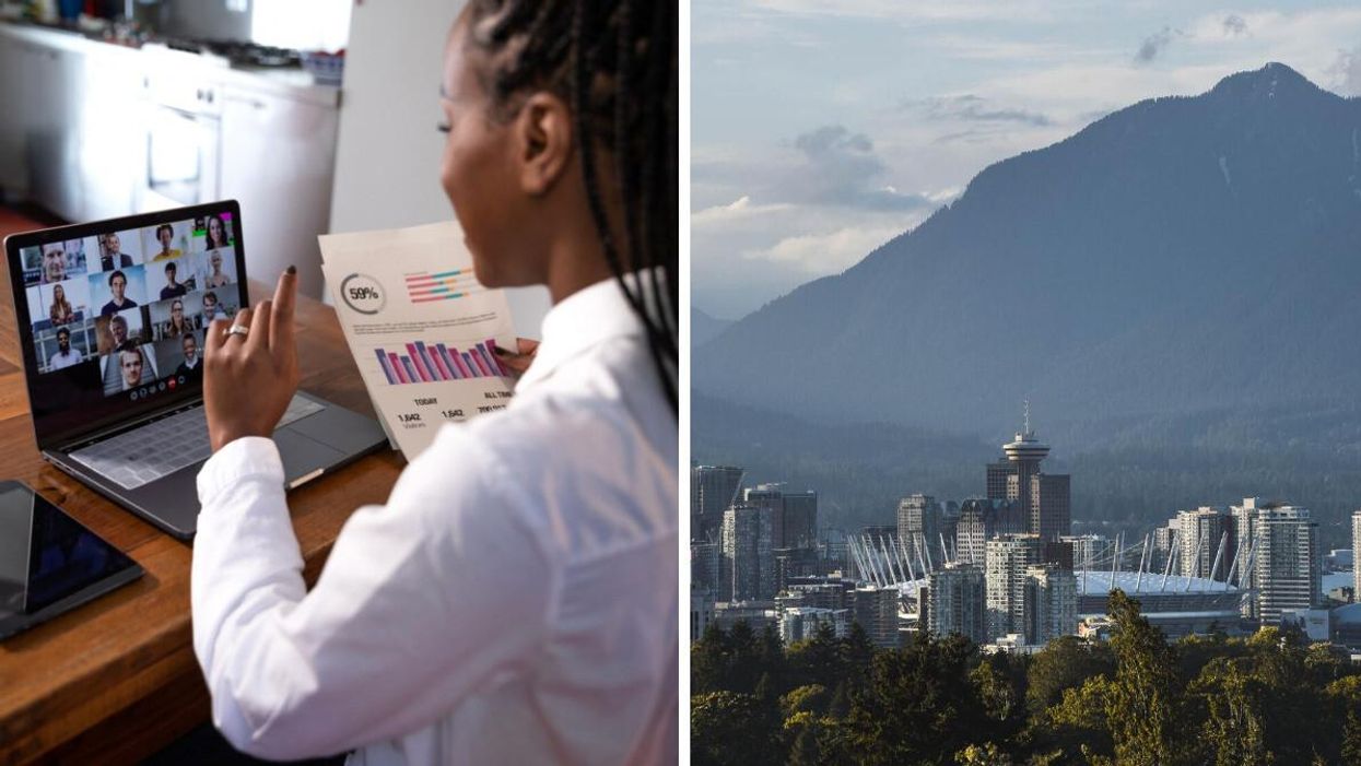 A person working. Right: Vancouver.