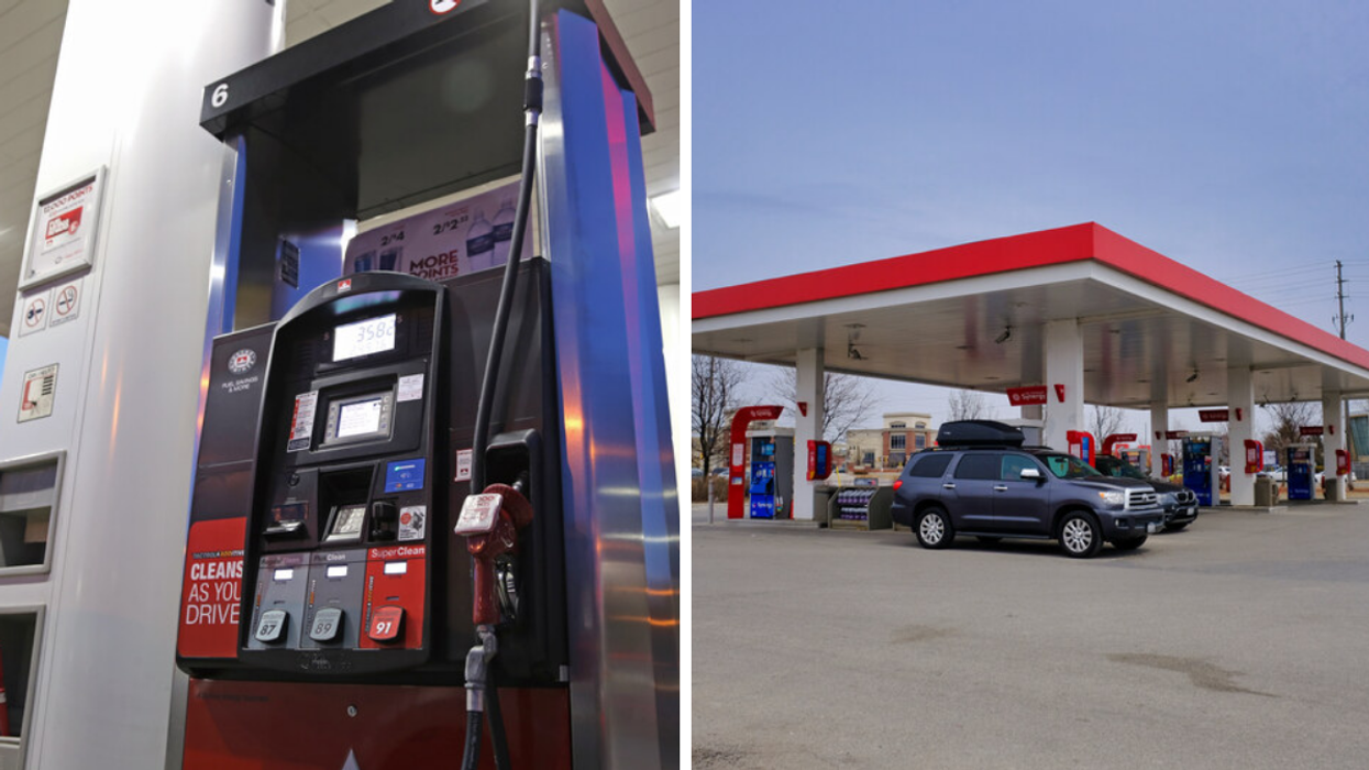 A petrol pump at a gas station. Right: A car fuels up at a station.