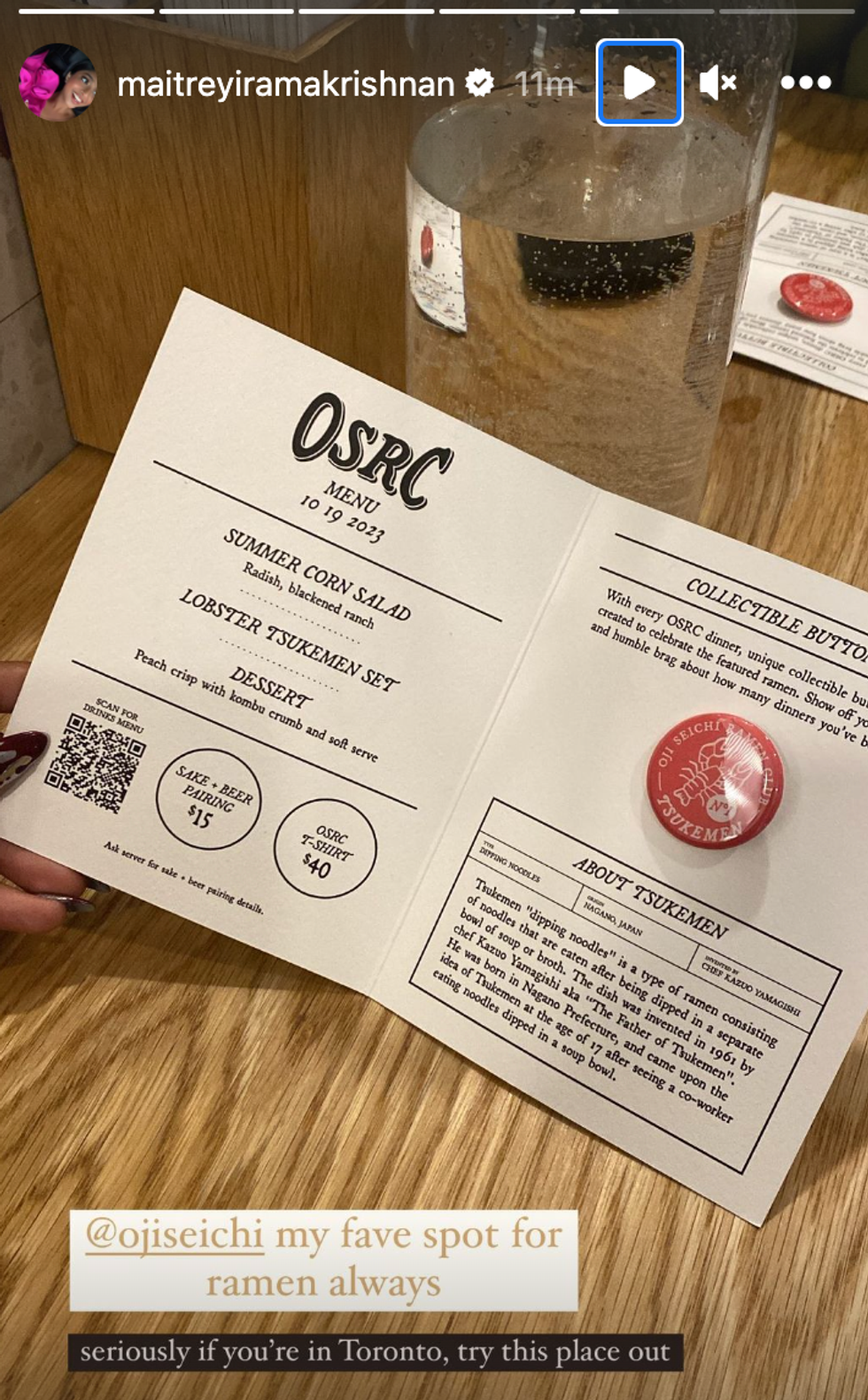 A photo from Maitreyi Ramakrishnan's Instagram story.