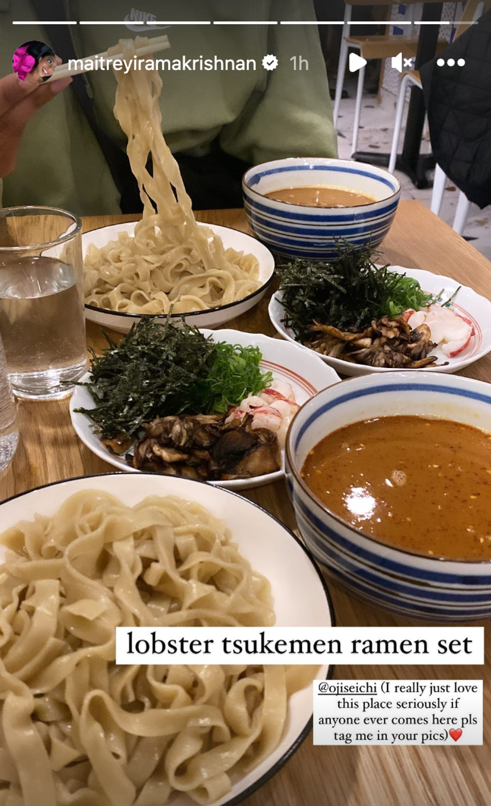 A photo from Maitreyi Ramakrishnan's Instagram story.