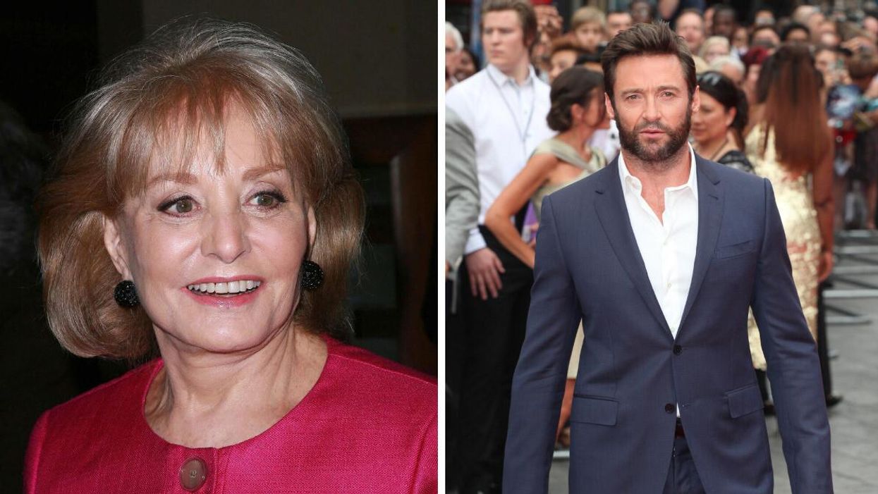 A photo of Barbara Walters, Right: Hugh Jackman at a film premiere