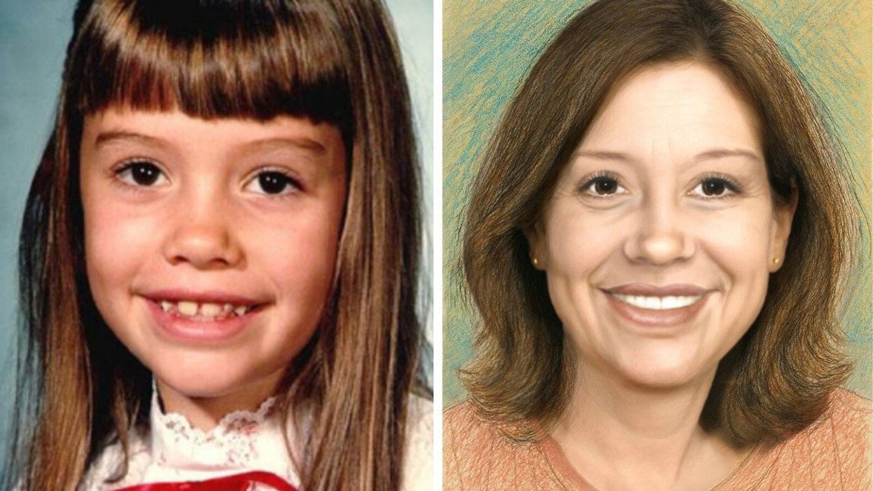 A photo of Nicole Morin before she went missing. Right: An artist's impression of who Nicole Morin would look today.