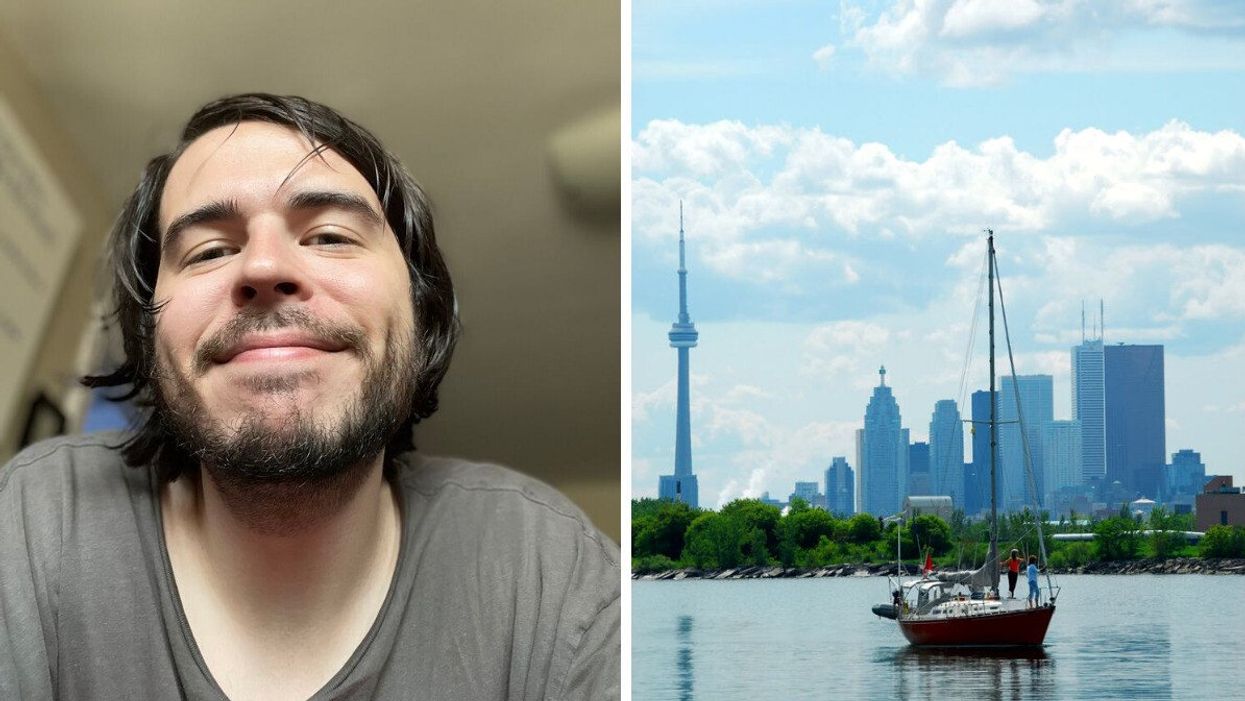 A photo of Patrick. Right: A boat on Lake Ontario