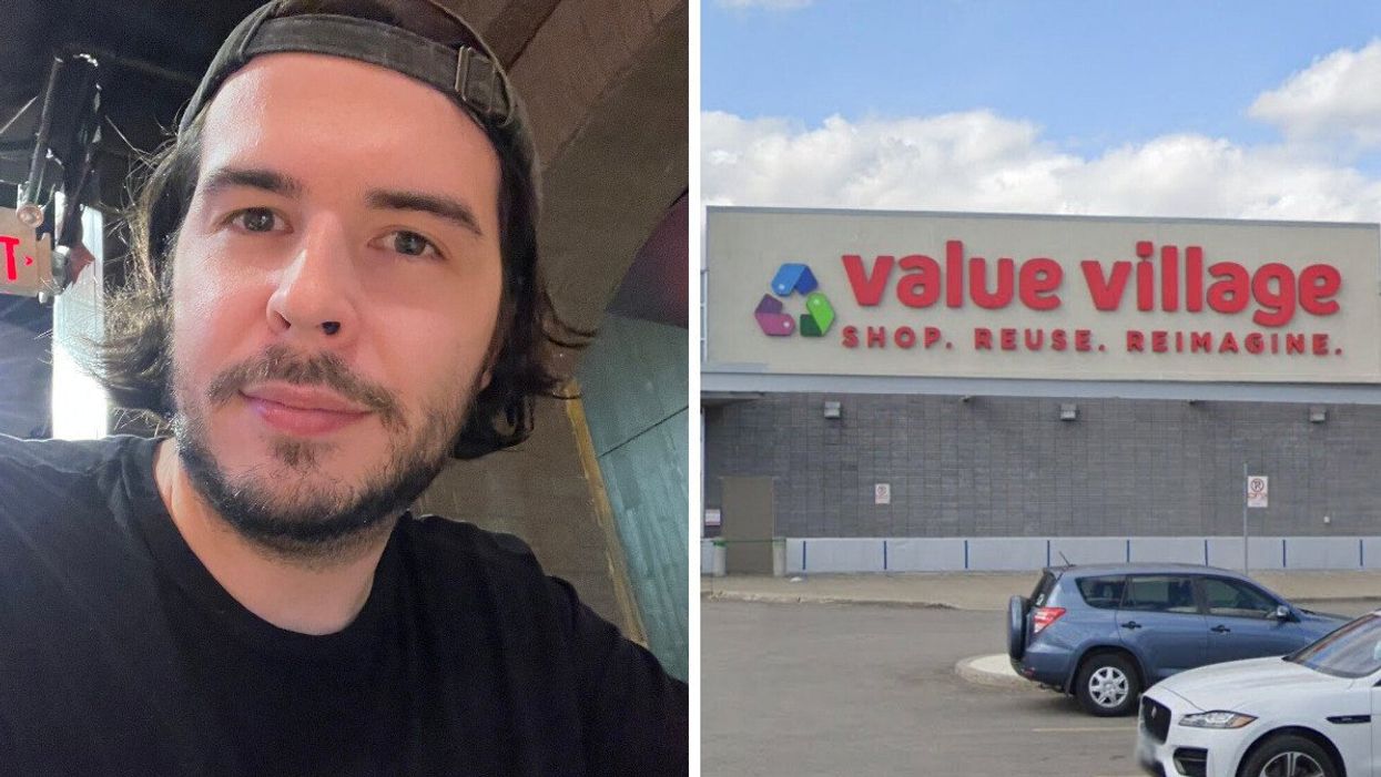 A photo of Patrick. Right: A Value Village in Ontario.