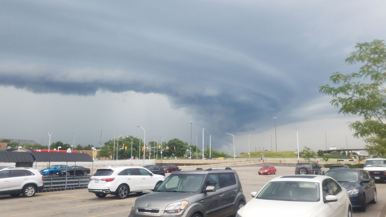 A photograph of a tornado taken in Etobicoke, Toronto, Ontario, in 2020.