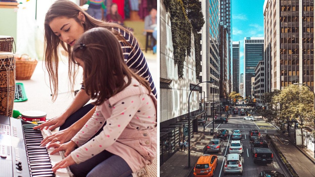 A piano teacher and student. Right: City of Vancouver.
