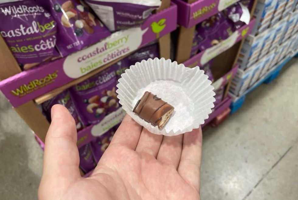 A piece of a Bueno chocolate bar.