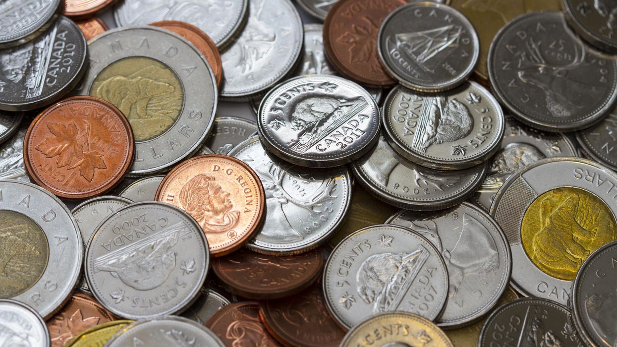 A pile of Canadian coins.