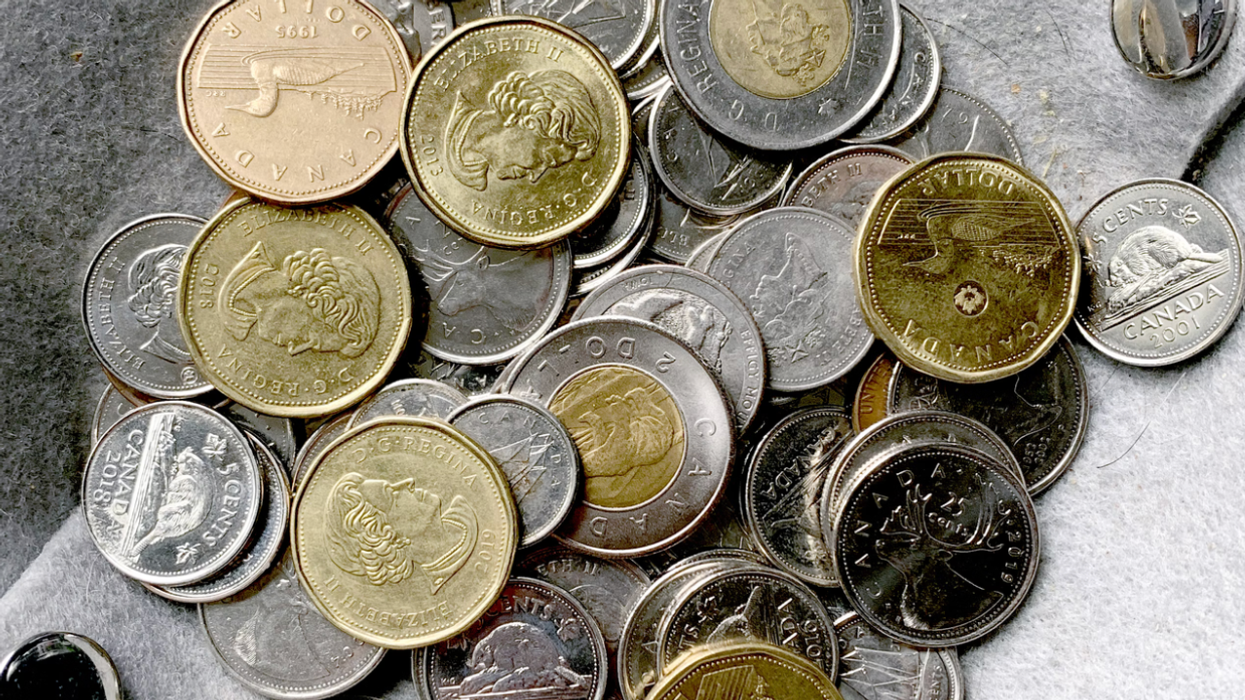 A pile of Canadian coins.