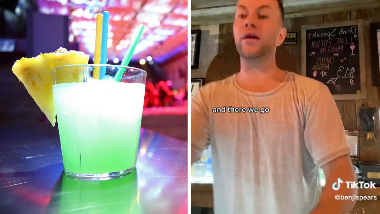 A pineapple cocktail. Right: Bartender Benji Spears.