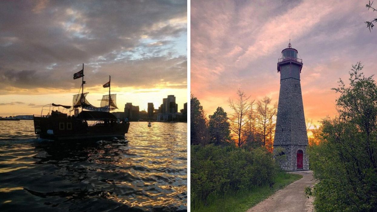 A pirate ship. Right: The Gibraltar Point Lighthouse in Toronto.