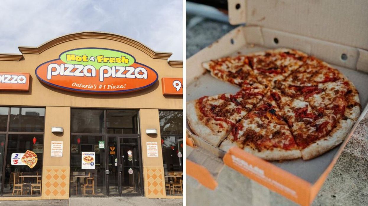 A Pizza Pizza restaurant. Right: A Pizza Pizza pizza.