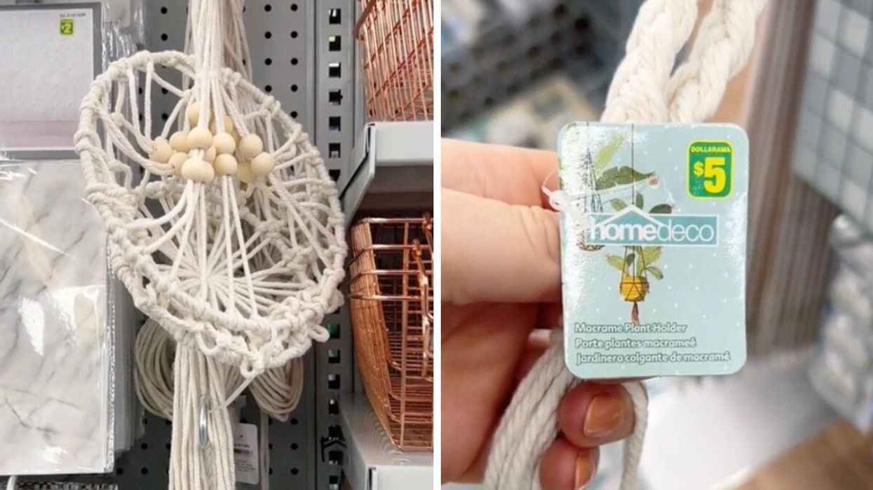 A plant holder at Dollarama. Right: A $5 price tag at Dollarama.
