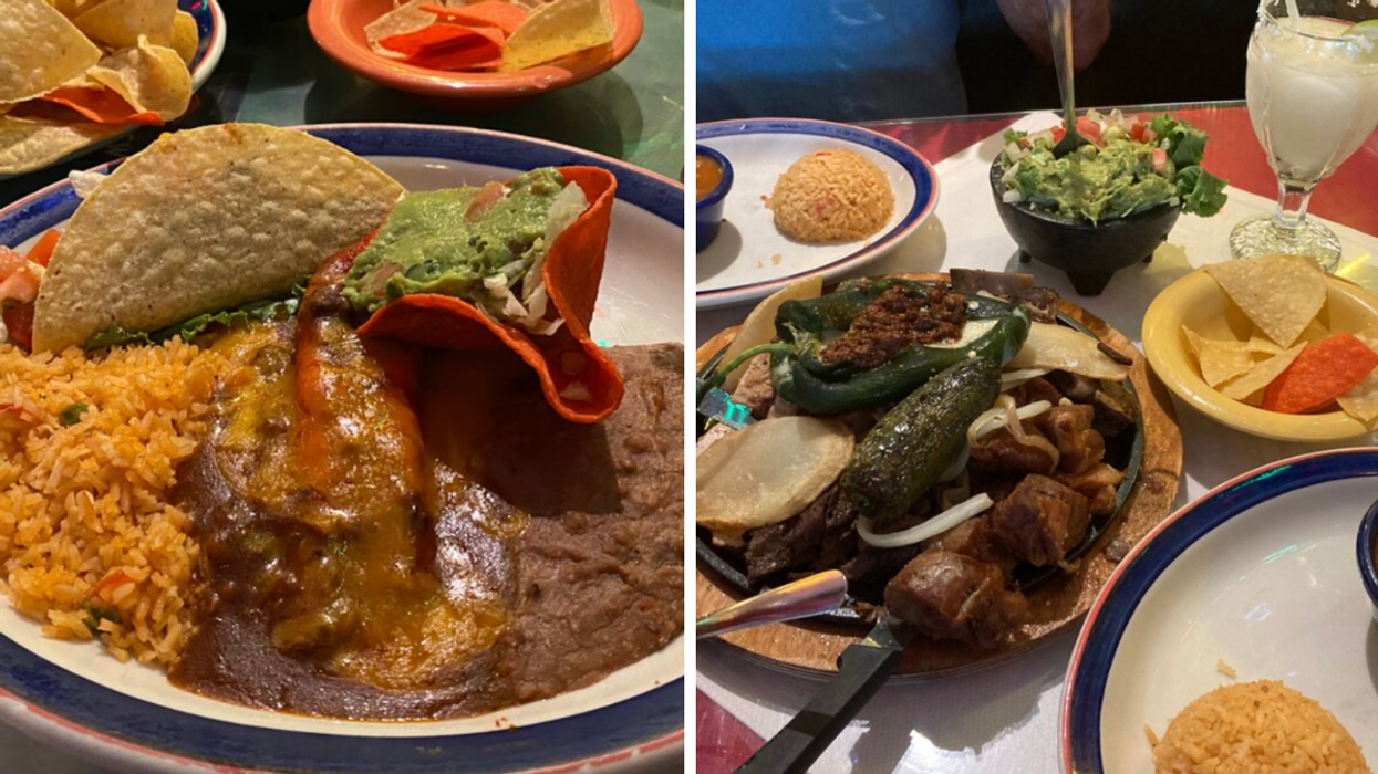 A plate of food from Mi Tierra Cafe & Bakery in San Antonio, TX. Dishes with Mexican food from Mi Tierra Cafe & Bakery in San Antonio, TX.