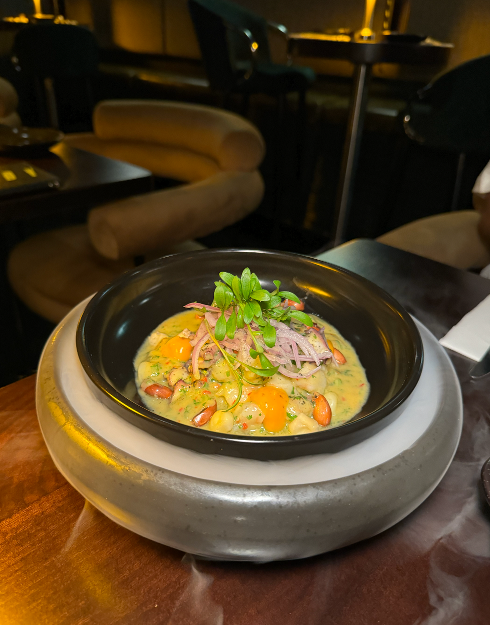 A plate of saucy ceviche.