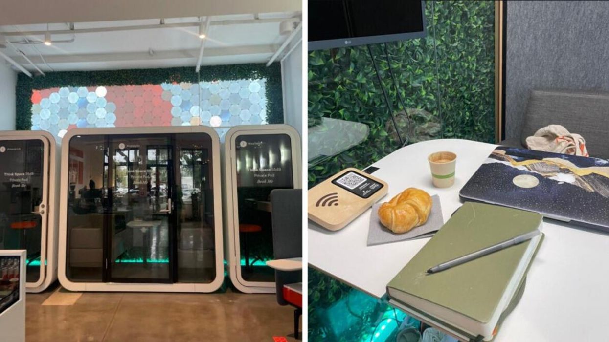 A pod at VEL Cafe in Savannah, GA. Right: Inside a pod at VEL Cafe in Savannah, GA.