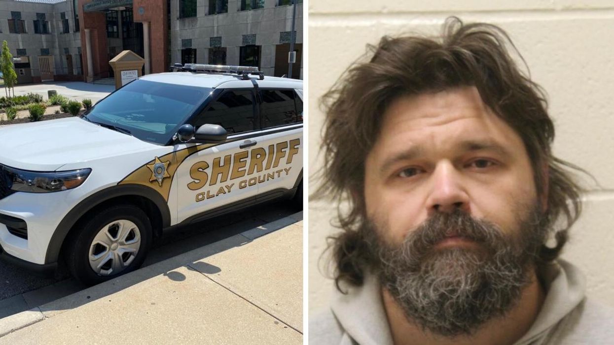 A police cruiser. Right: Suspect Tim Haslett Jr.