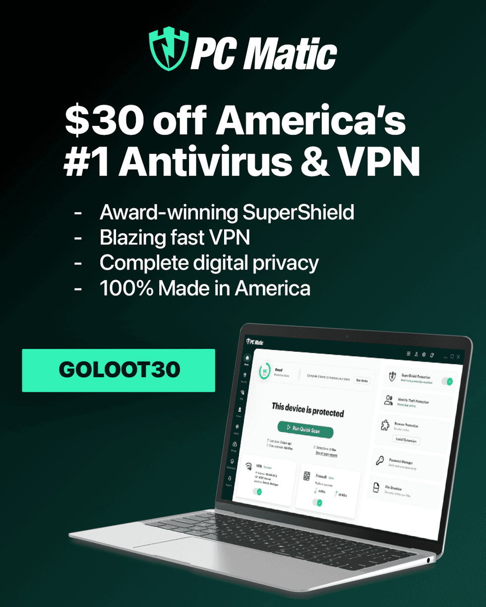 A poster offering $30 off antivirus software.