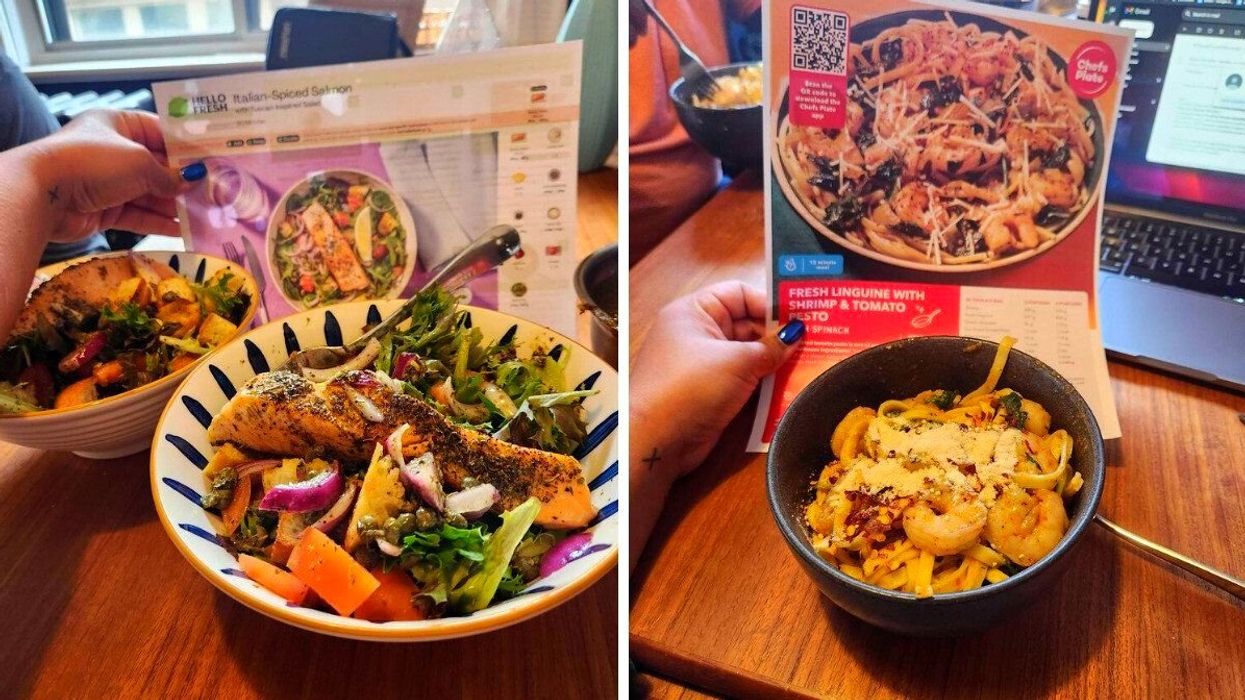 A prepared meal from Hello Fresh. Right: A prepared meal from Chefs Plate.