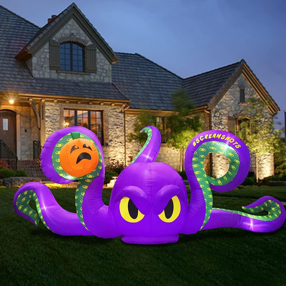 A purple octopus Halloween decoration.