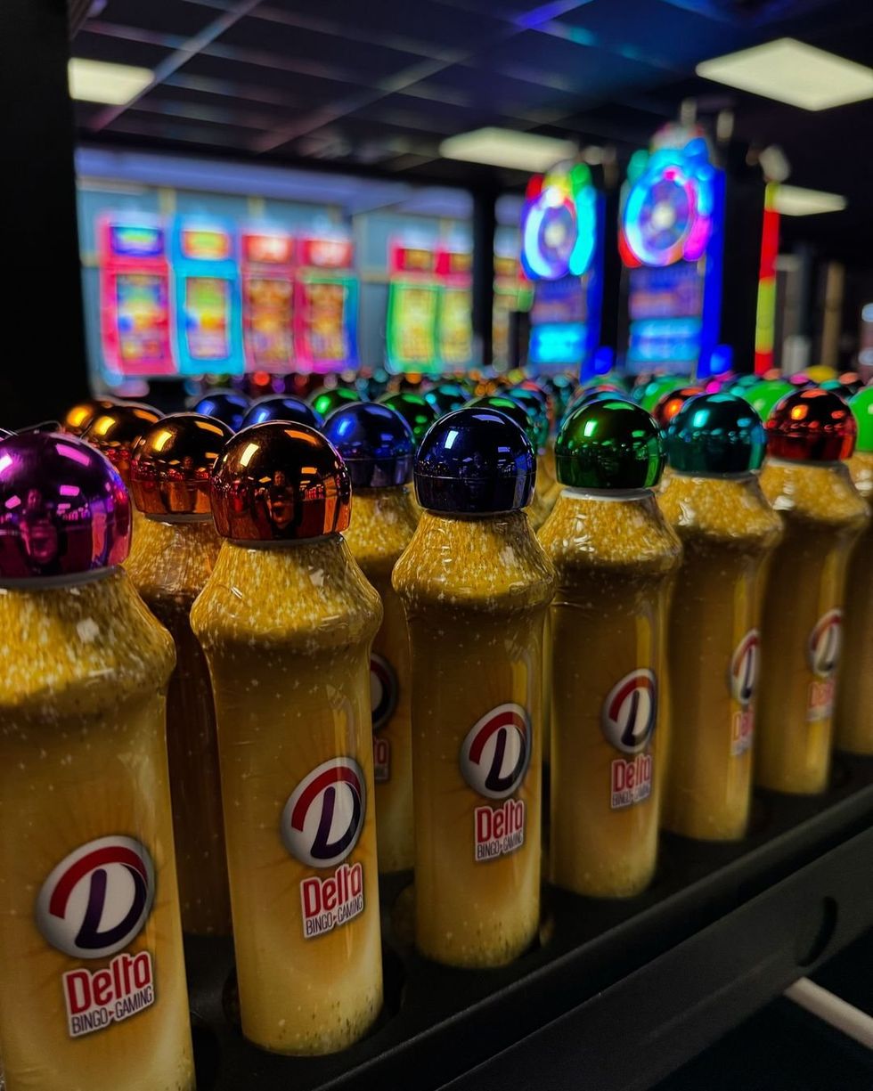 A rainbow display of Bingo dabbers at Delta Bingo.