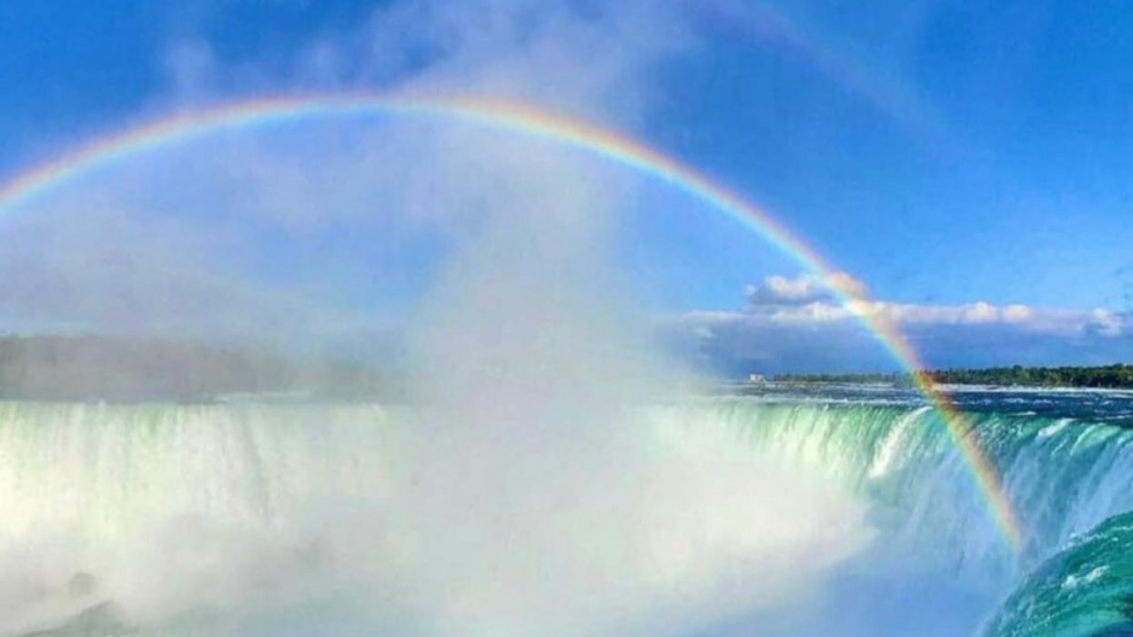 A rainbow over Niagara Falls.