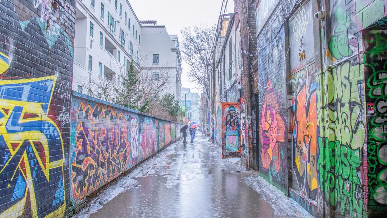 A rainy Graffiti Alley in Toronto.