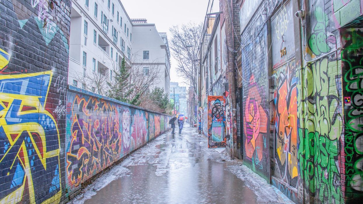 A rainy Graffiti Alley in Toronto.