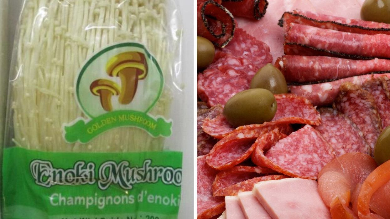 A recalled brand of Enoki mushrooms in Ontario. Right: A variety of cold cuts.
