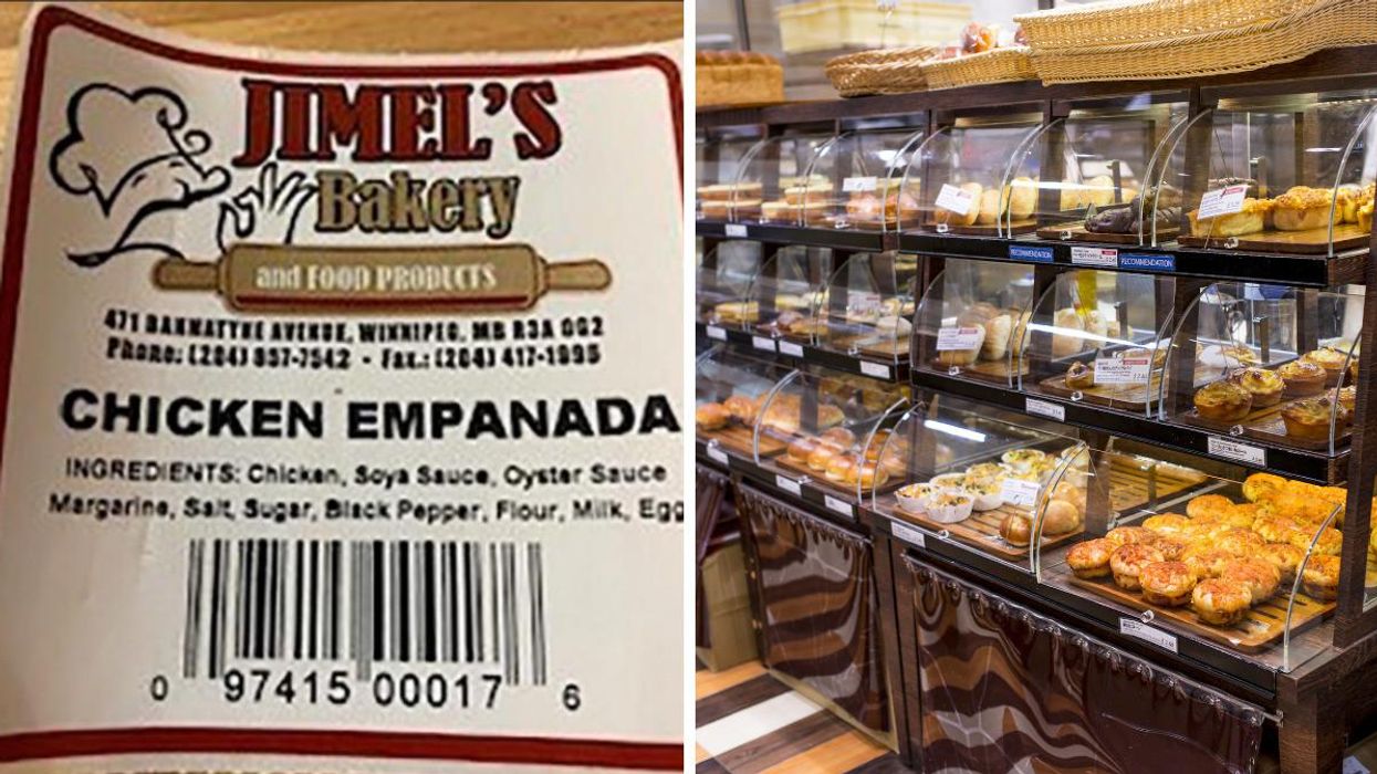 A recalled item sticker. Right: A bakery.