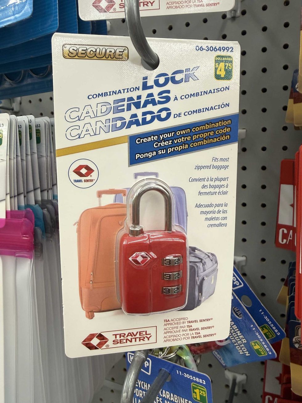 A red combination lock from Dollarama.