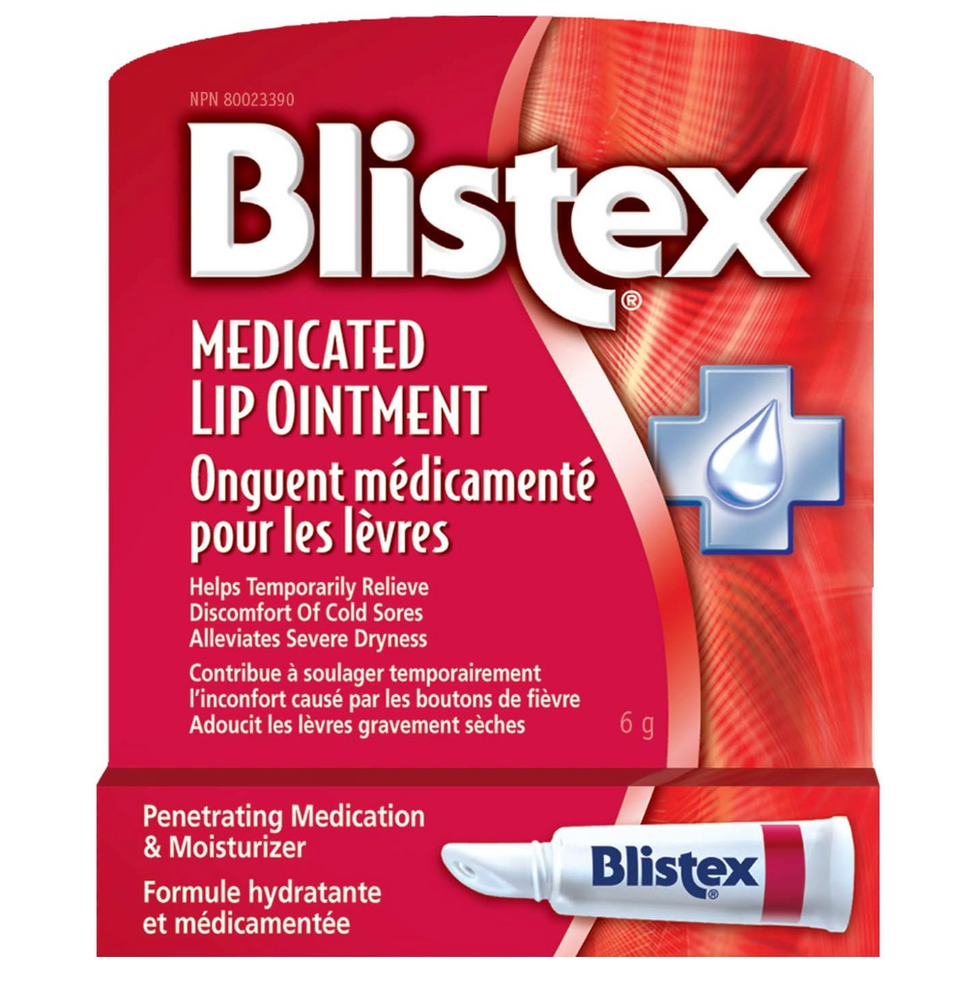 A red package of Blistex Medicated Lip Ointment.