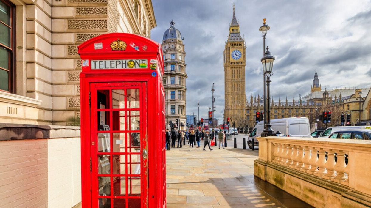 A red telephone booth in London.