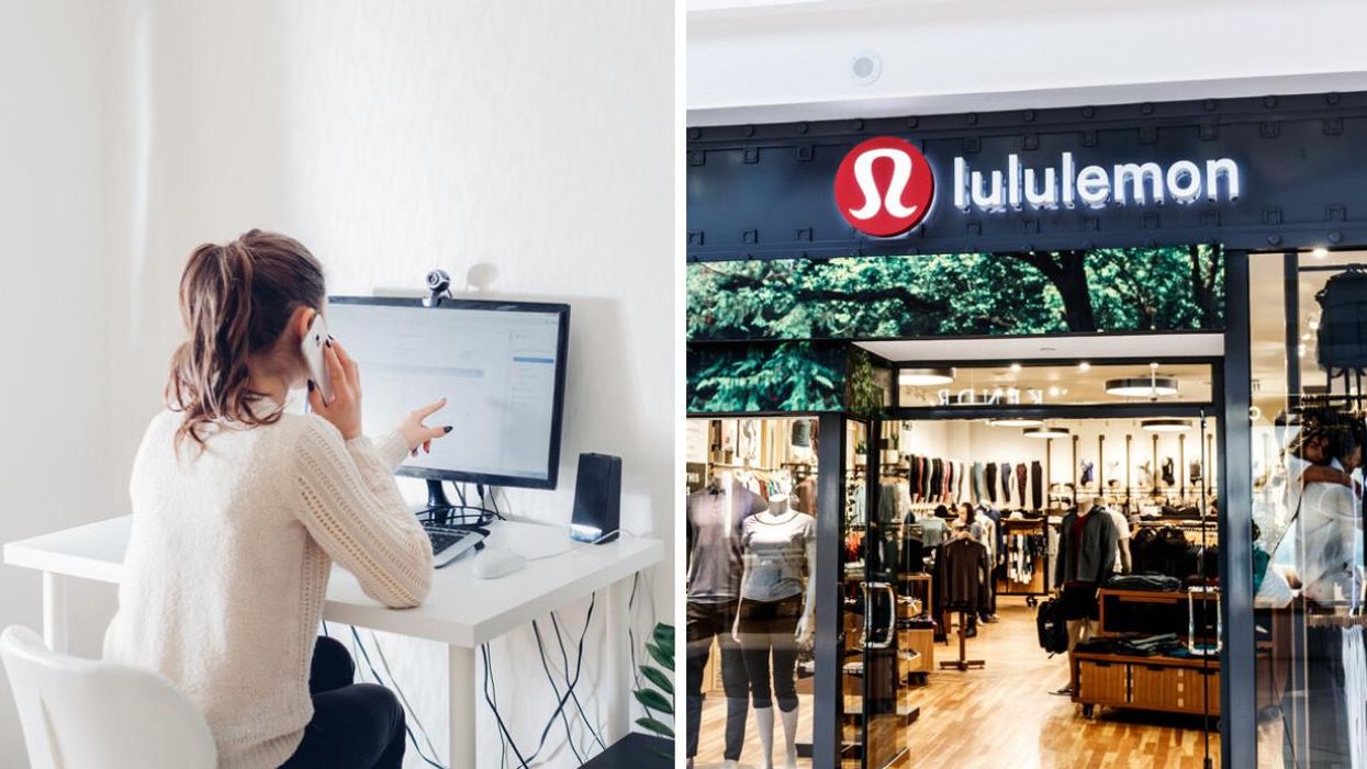 A remote worker. Right: A LuluLemon store.
