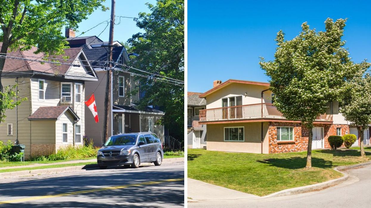 A residential street in Nova Scotia. Right: A house in Vancouver.