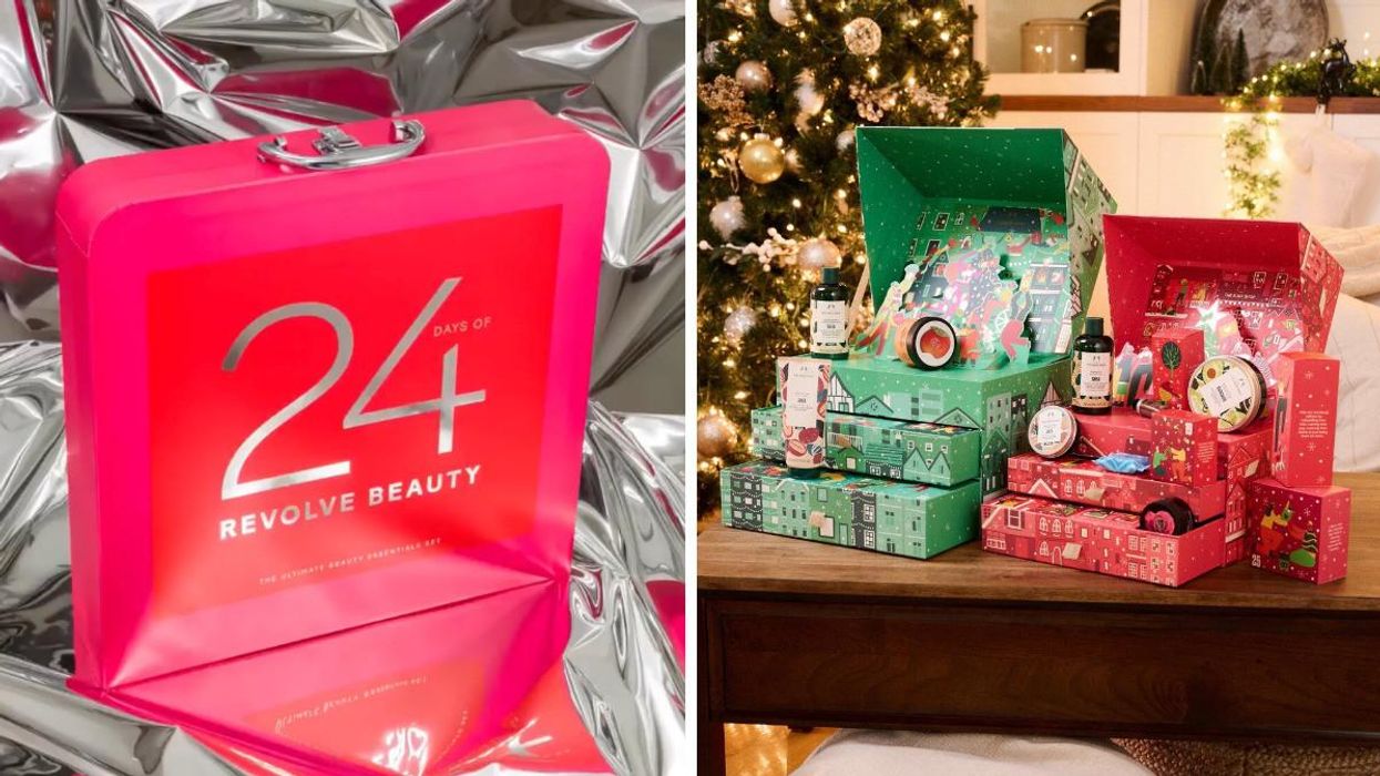 A Revolve Beauty advent calendar. Right: The Body Shop advent calendars.