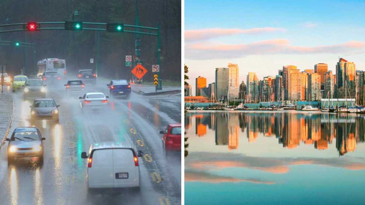 A road in the rain. Right: Vancouver