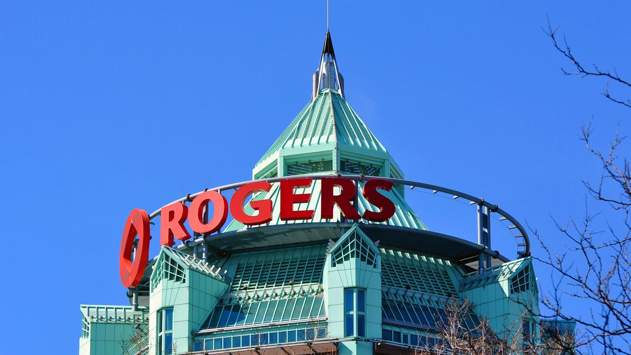 A Rogers sign on top of a building.
