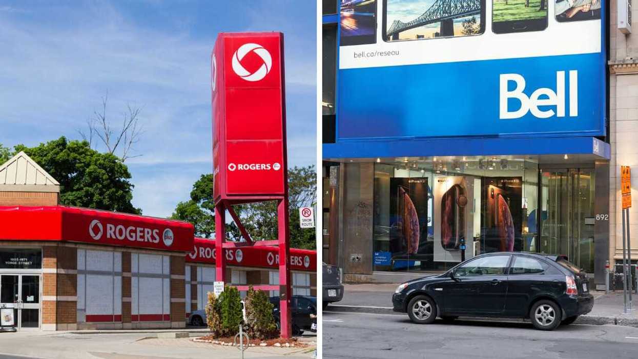 A Rogers store in Toronto. Right: A Bell store in Montreal.