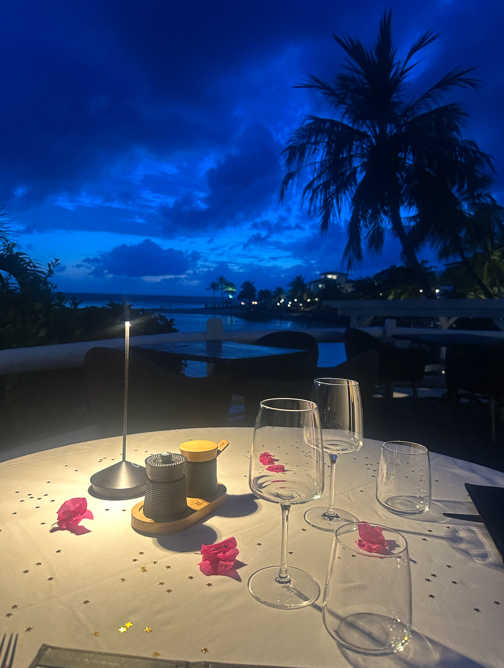 A romantic set up at Upper Deck, Windjammer Landing.